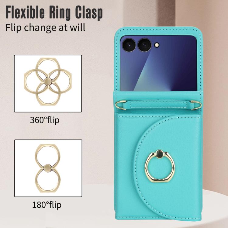 For Samsung Galaxy Z Flip7 5G YM029 Fold Crossbody Ring Clasp RFID Wallet Phone Case