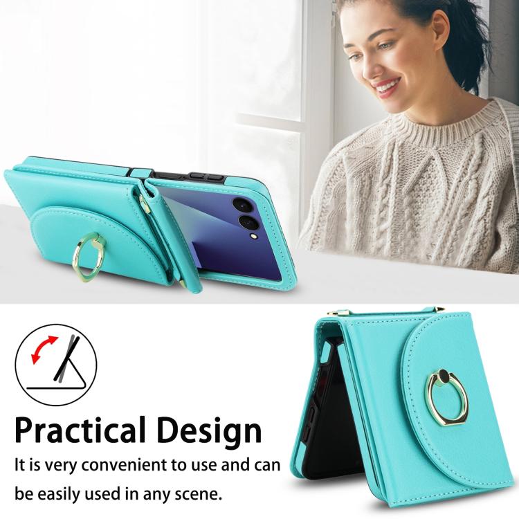 For Samsung Galaxy Z Flip7 5G YM029 Fold Crossbody Ring Clasp RFID Wallet Phone Case