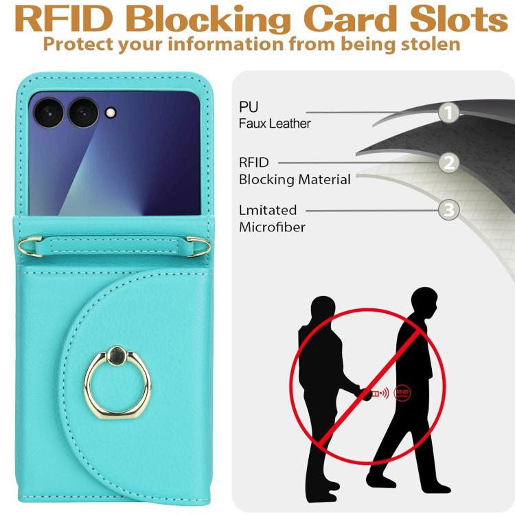 For Samsung Galaxy Z Flip7 5G YM029 Fold Crossbody Ring Clasp RFID Wallet Phone Case