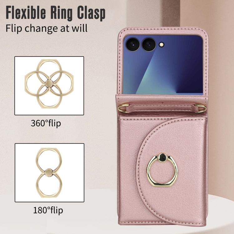 For Samsung Galaxy Z Flip7 5G YM029 Fold Crossbody Ring Clasp RFID Wallet Phone Case