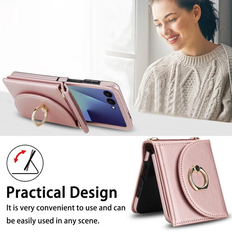 For Samsung Galaxy Z Flip7 5G YM029 Fold Crossbody Ring Clasp RFID Wallet Phone Case