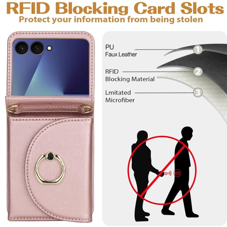 For Samsung Galaxy Z Flip7 5G YM029 Fold Crossbody Ring Clasp RFID Wallet Phone Case