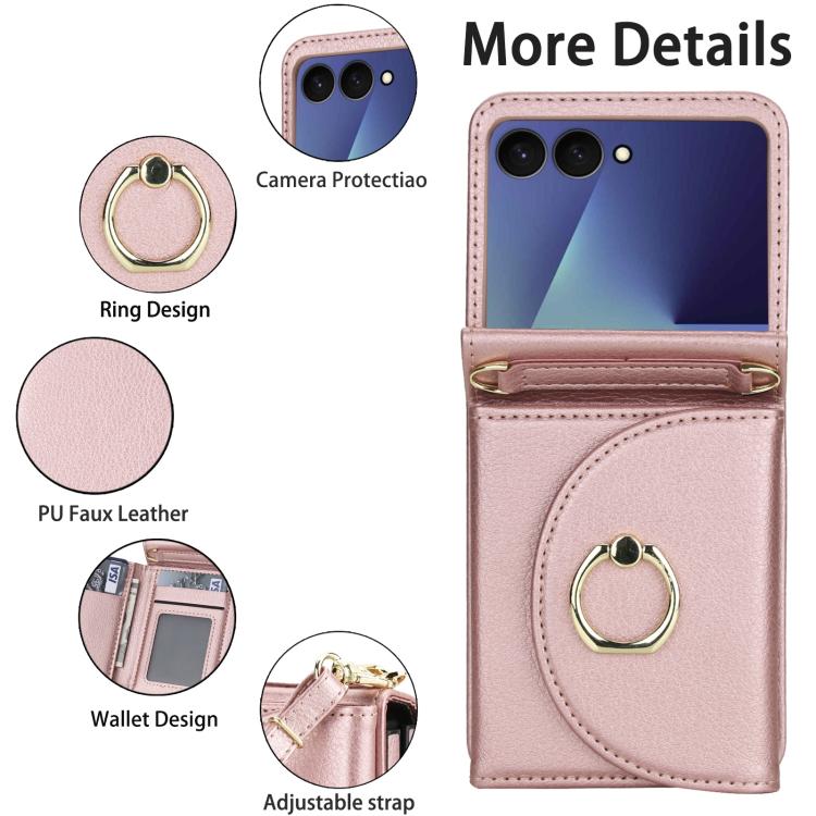 For Samsung Galaxy Z Flip7 5G YM029 Fold Crossbody Ring Clasp RFID Wallet Phone Case