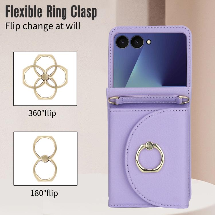 For Samsung Galaxy Z Flip7 5G YM029 Fold Crossbody Ring Clasp RFID Wallet Phone Case