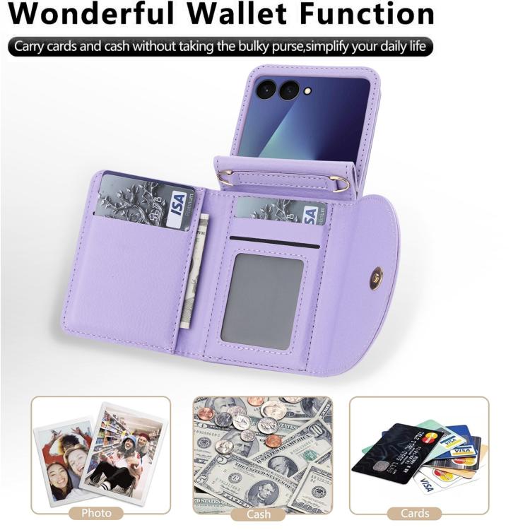For Samsung Galaxy Z Flip7 5G YM029 Fold Crossbody Ring Clasp RFID Wallet Phone Case
