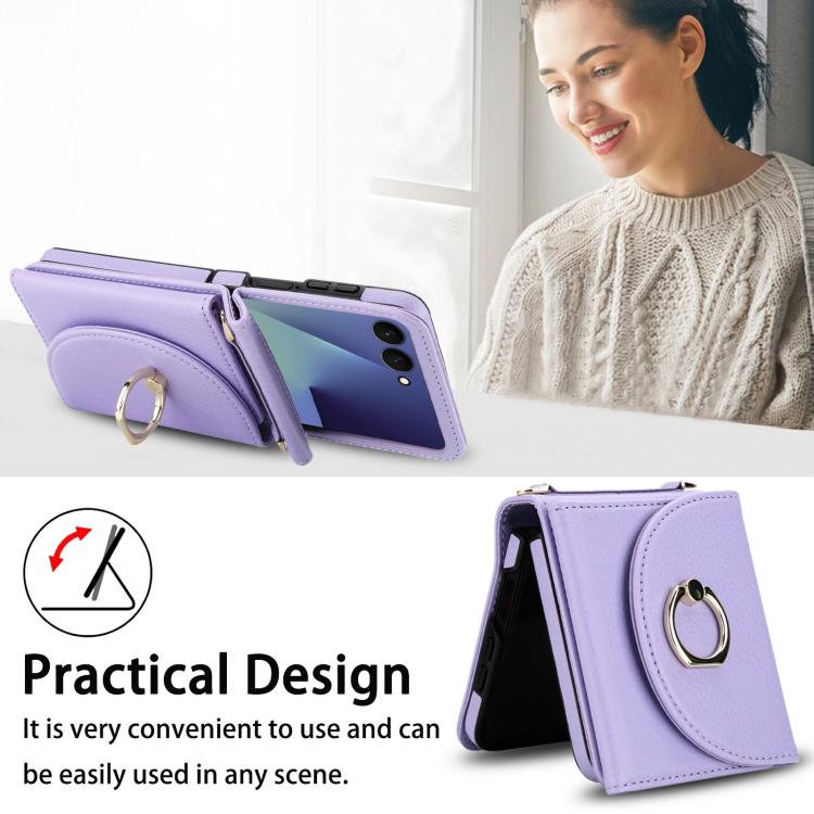 For Samsung Galaxy Z Flip7 5G YM029 Fold Crossbody Ring Clasp RFID Wallet Phone Case