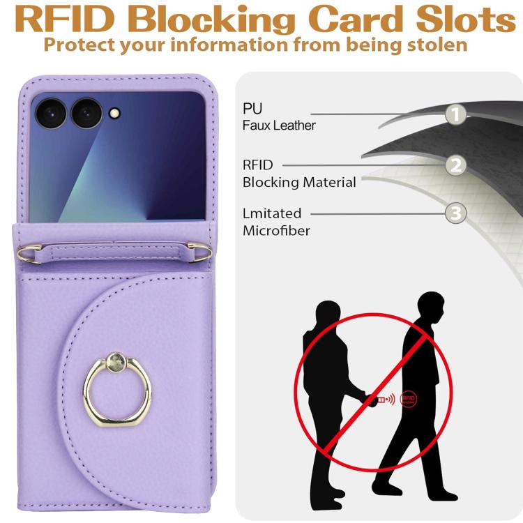 For Samsung Galaxy Z Flip7 5G YM029 Fold Crossbody Ring Clasp RFID Wallet Phone Case
