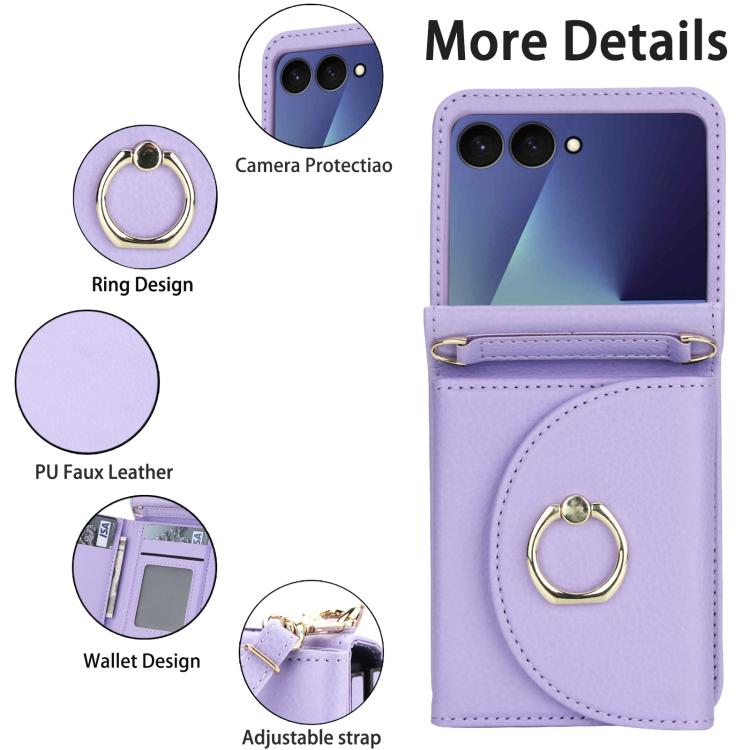 For Samsung Galaxy Z Flip7 5G YM029 Fold Crossbody Ring Clasp RFID Wallet Phone Case