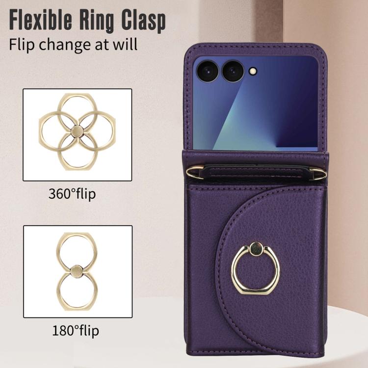 For Samsung Galaxy Z Flip7 5G YM029 Fold Crossbody Ring Clasp RFID Wallet Phone Case