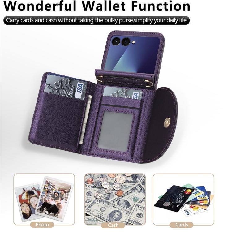 For Samsung Galaxy Z Flip7 5G YM029 Fold Crossbody Ring Clasp RFID Wallet Phone Case