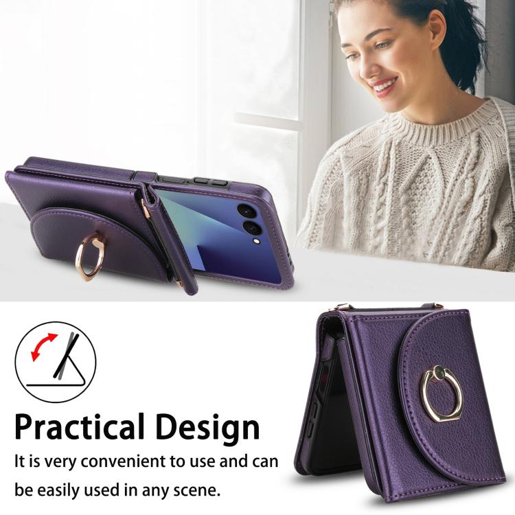 For Samsung Galaxy Z Flip7 5G YM029 Fold Crossbody Ring Clasp RFID Wallet Phone Case