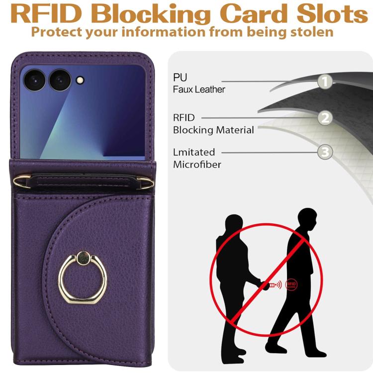 For Samsung Galaxy Z Flip7 5G YM029 Fold Crossbody Ring Clasp RFID Wallet Phone Case