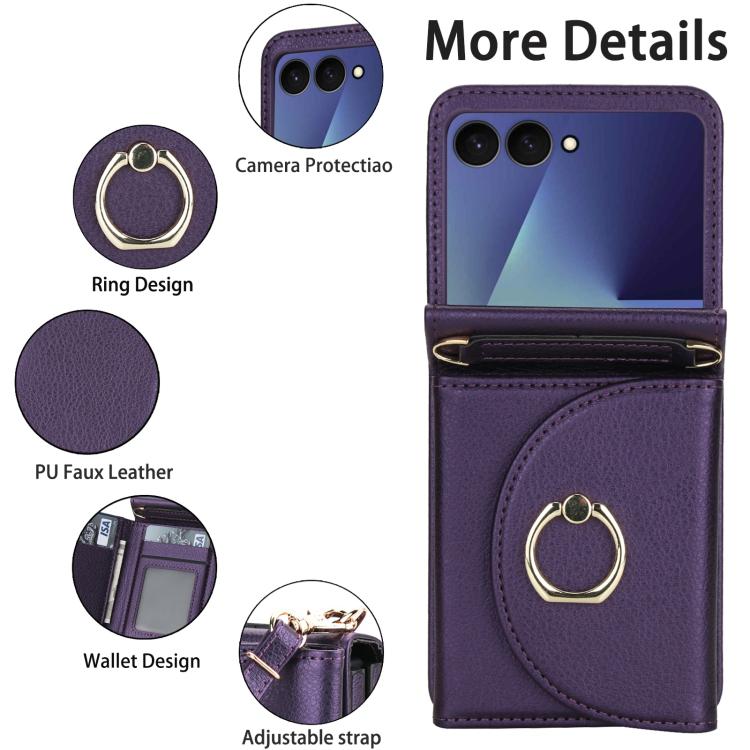 For Samsung Galaxy Z Flip7 5G YM029 Fold Crossbody Ring Clasp RFID Wallet Phone Case