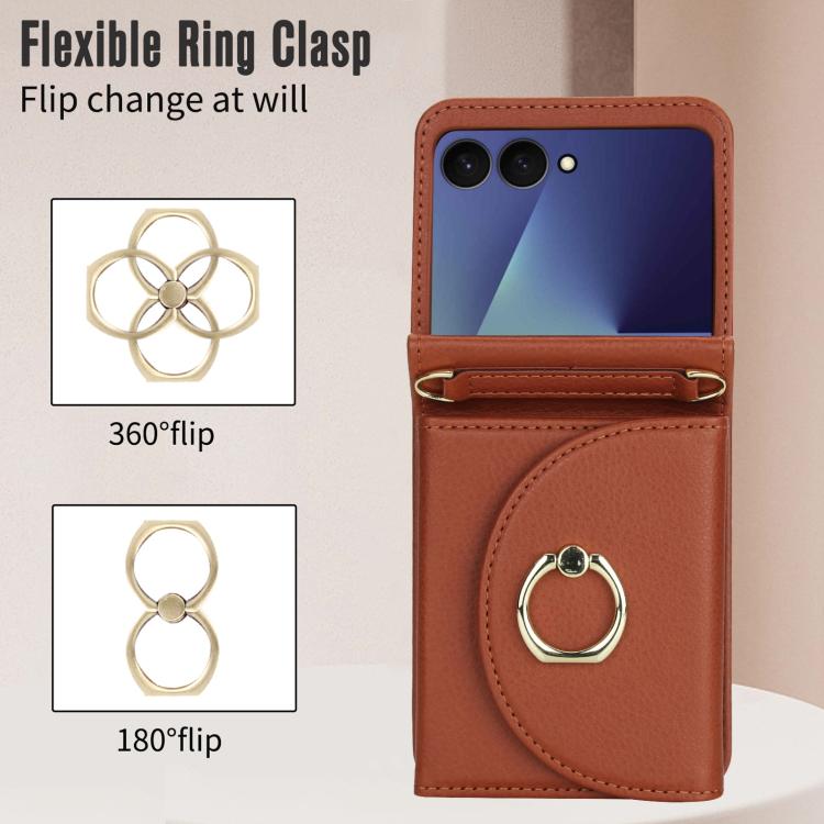 For Samsung Galaxy Z Flip7 5G YM029 Fold Crossbody Ring Clasp RFID Wallet Phone Case