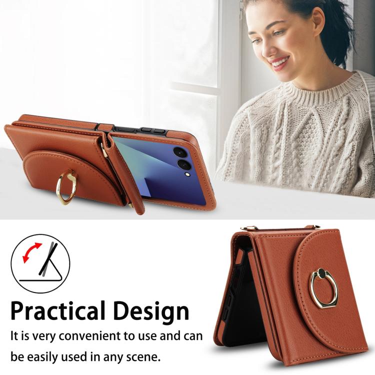 For Samsung Galaxy Z Flip7 5G YM029 Fold Crossbody Ring Clasp RFID Wallet Phone Case