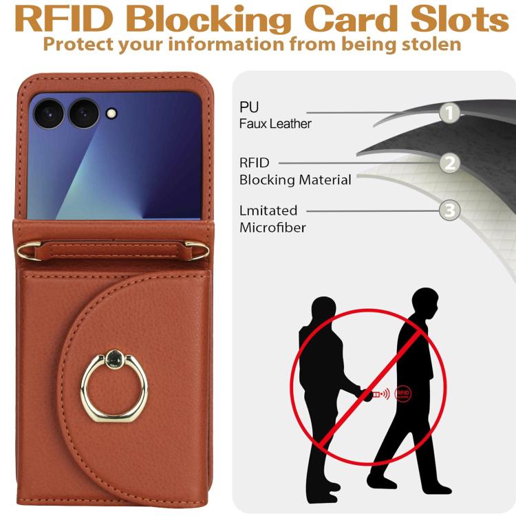 For Samsung Galaxy Z Flip7 5G YM029 Fold Crossbody Ring Clasp RFID Wallet Phone Case