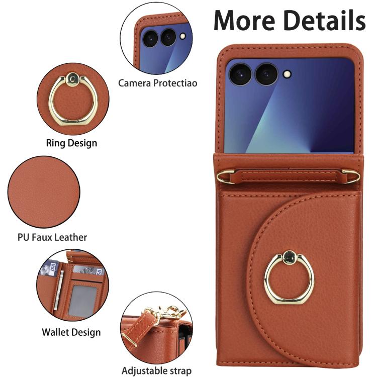For Samsung Galaxy Z Flip7 5G YM029 Fold Crossbody Ring Clasp RFID Wallet Phone Case