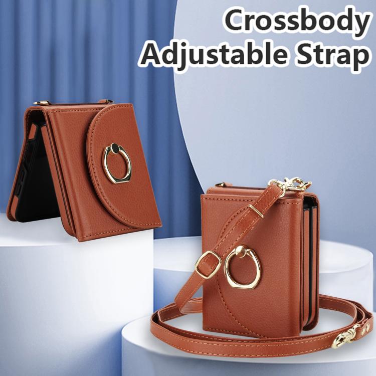 For Samsung Galaxy Z Flip7 5G YM029 Fold Crossbody Ring Clasp RFID Wallet Phone Case
