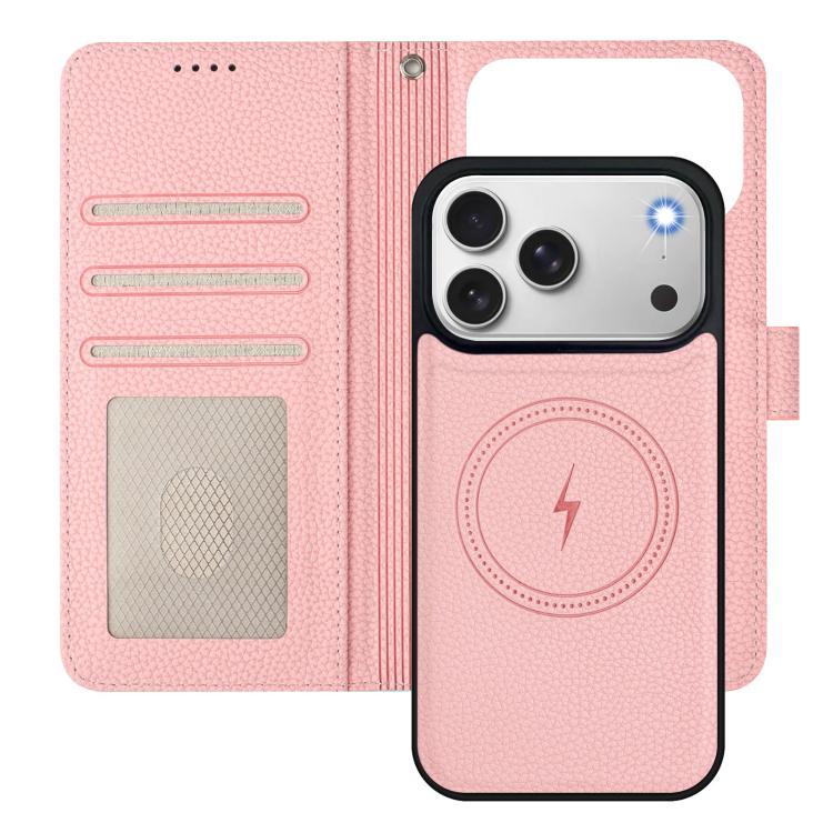 For iPhone 17 Pro Max Detachable Litchi Texture Magnetic Side-Patch Vegan Leather Phone Case