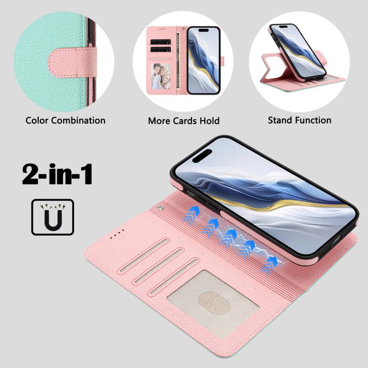 For iPhone 17 Pro Max Detachable Litchi Texture Magnetic Side-Patch Vegan Leather Phone Case