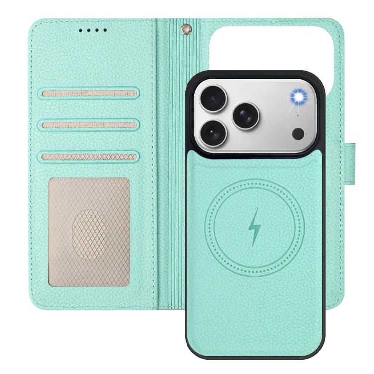 For iPhone 17 Pro Max Detachable Litchi Texture Magnetic Side-Patch Vegan Leather Phone Case