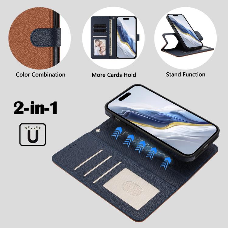 For iPhone 17 Pro Max Detachable Litchi Texture Magnetic Side-Patch Vegan Leather Phone Case