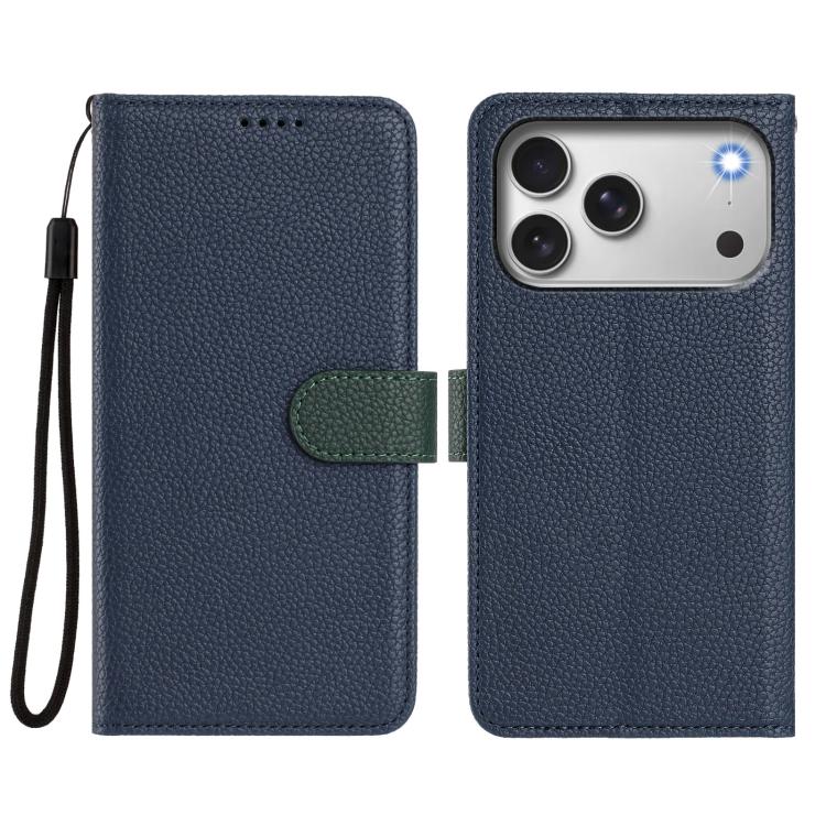 For iPhone 17 Pro Detachable Litchi Texture Magnetic Side-Patch Vegan Leather Phone Case