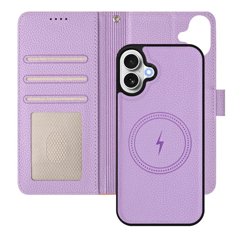 For iPhone 17 Detachable Litchi Texture Magnetic Side-Patch Vegan Leather Phone Case
