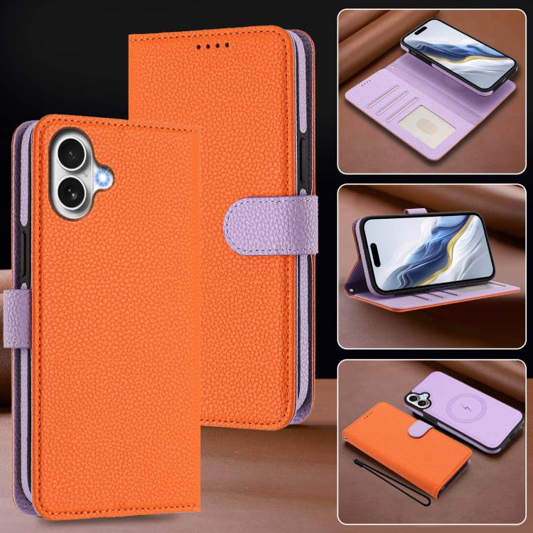 For iPhone 17 Detachable Litchi Texture Magnetic Side-Patch Vegan Leather Phone Case
