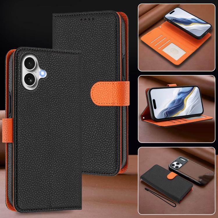 For iPhone 17 Detachable Litchi Texture Magnetic Side-Patch Vegan Leather Phone Case