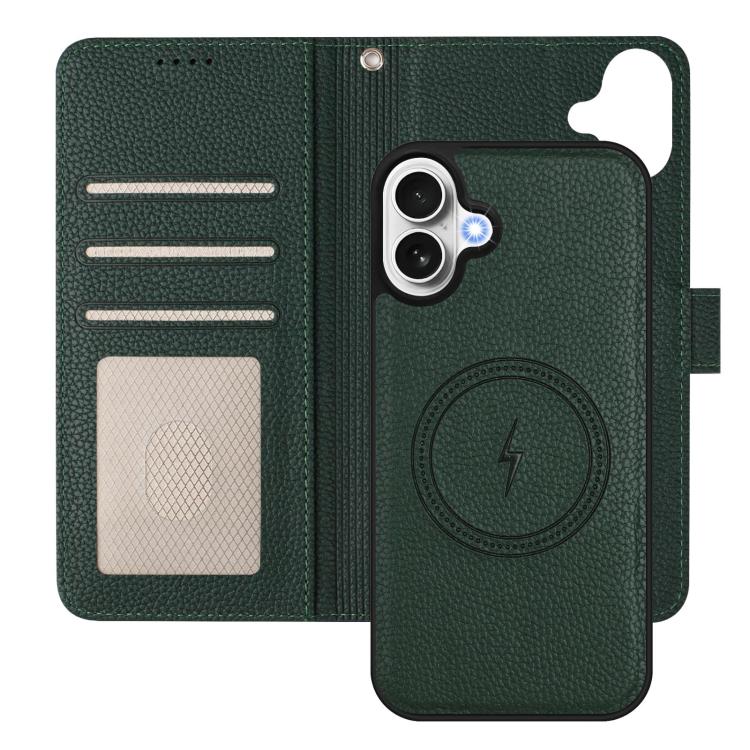 For iPhone 17 Detachable Litchi Texture Magnetic Side-Patch Vegan Leather Phone Case