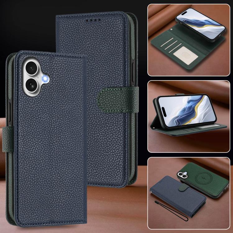 For iPhone 17 Detachable Litchi Texture Magnetic Side-Patch Vegan Leather Phone Case