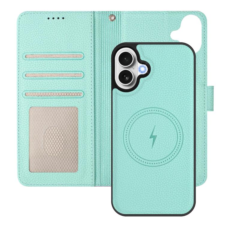 For iPhone 17 Detachable Litchi Texture Magnetic Side-Patch Vegan Leather Phone Case