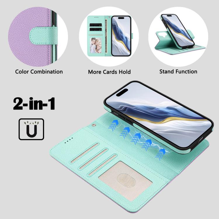 For iPhone 17 Detachable Litchi Texture Magnetic Side-Patch Vegan Leather Phone Case