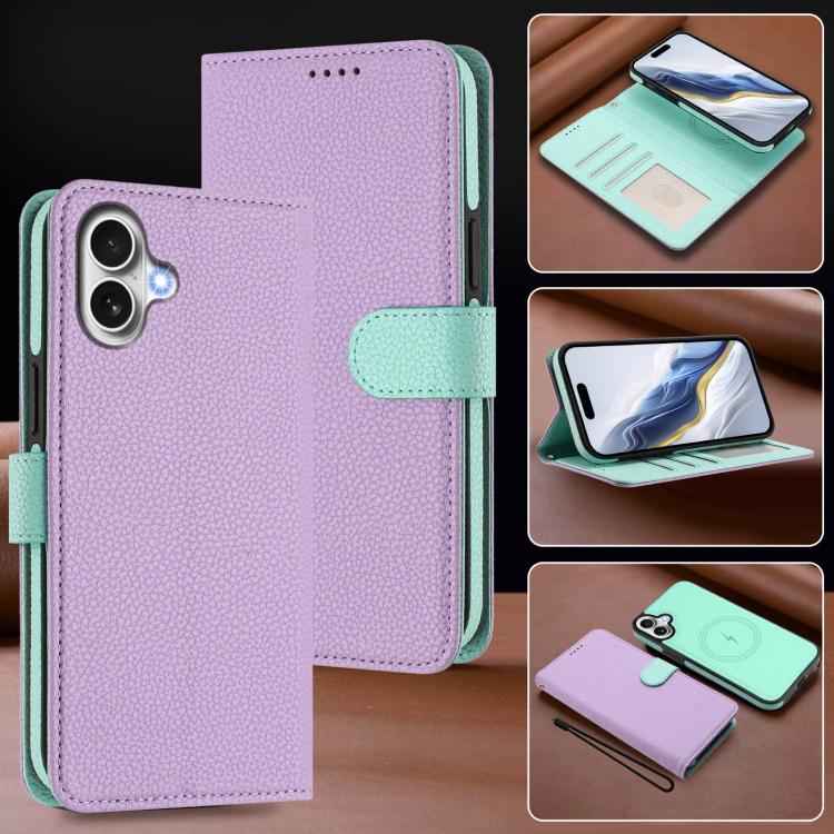 For iPhone 17 Detachable Litchi Texture Magnetic Side-Patch Vegan Leather Phone Case