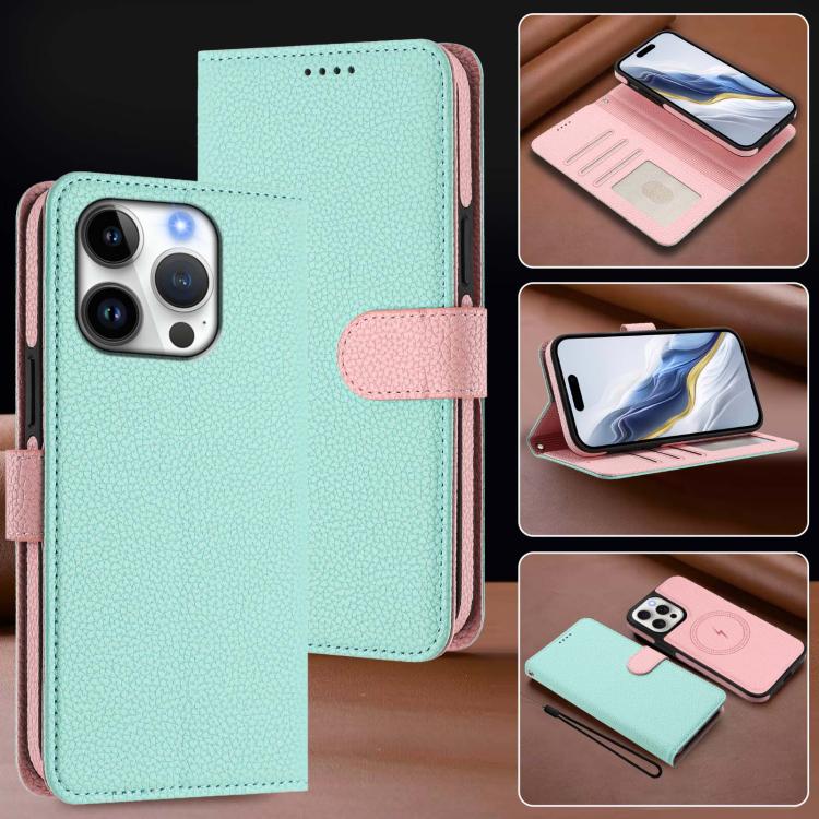 For iPhone 16 Pro Max Detachable Litchi Texture Magnetic Side-Patch Vegan Leather Phone Case