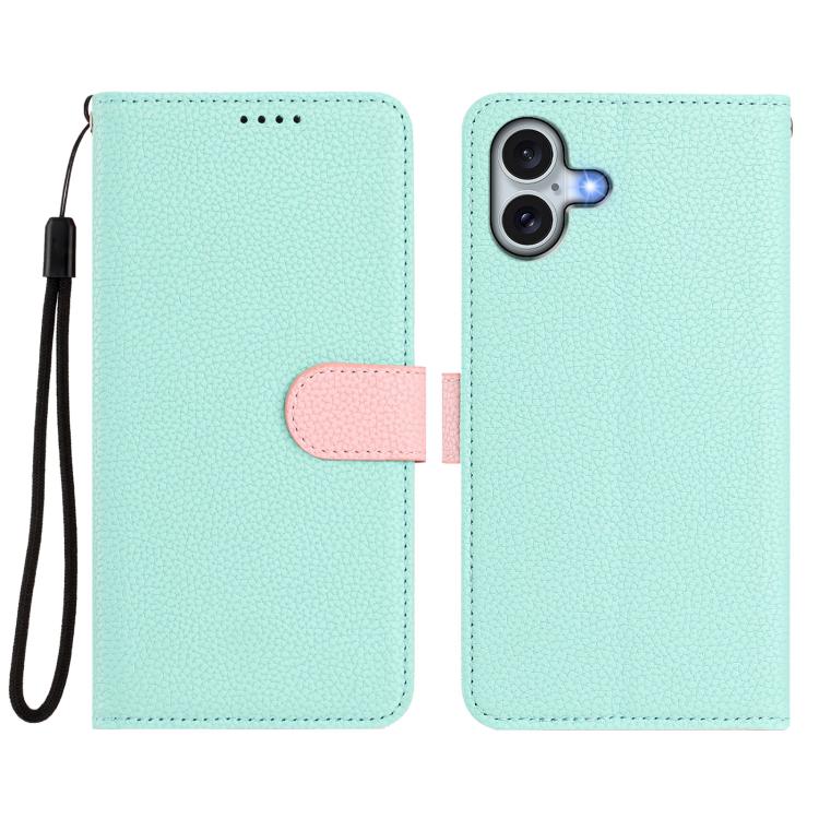 For iPhone 16 Plus Detachable Litchi Texture Magnetic Side-Patch Vegan Leather Phone Case