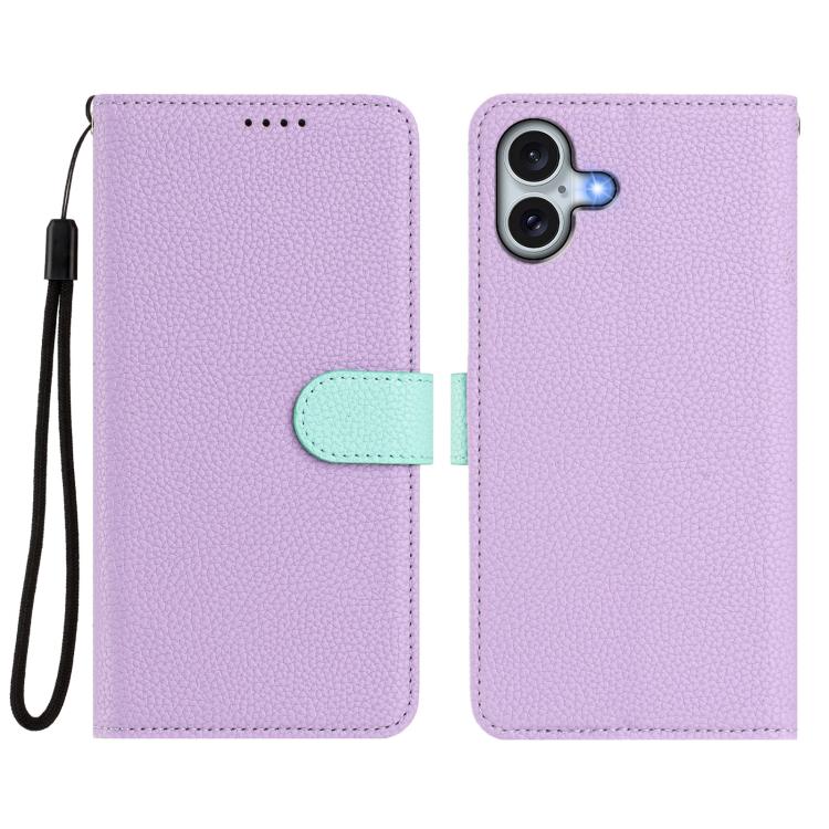 For iPhone 16 Plus Detachable Litchi Texture Magnetic Side-Patch Vegan Leather Phone Case