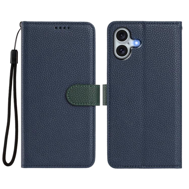 For iPhone 16 Detachable Litchi Texture Magnetic Side-Patch Vegan Leather Phone Case