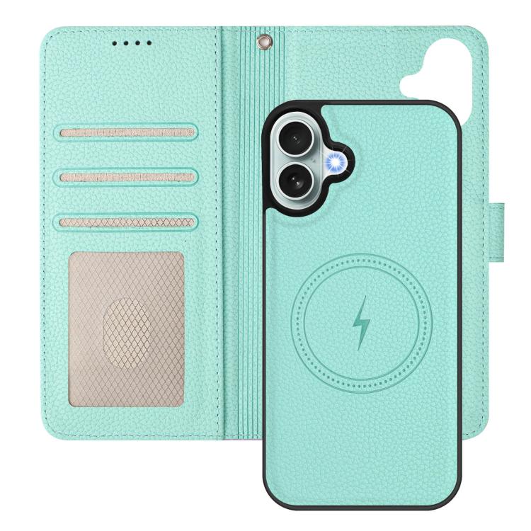 For iPhone 16 Detachable Litchi Texture Magnetic Side-Patch Vegan Leather Phone Case