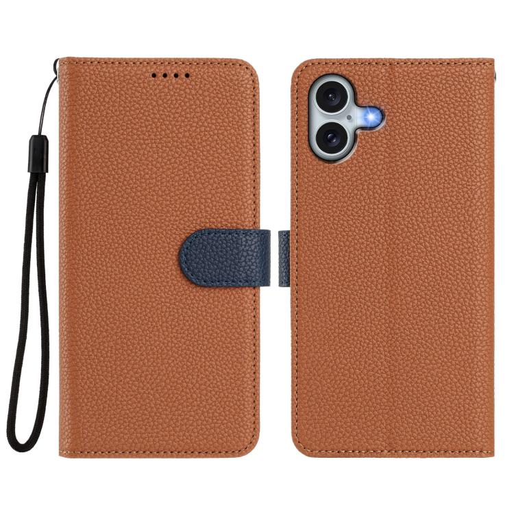 For iPhone 16 Detachable Litchi Texture Magnetic Side-Patch Vegan Leather Phone Case