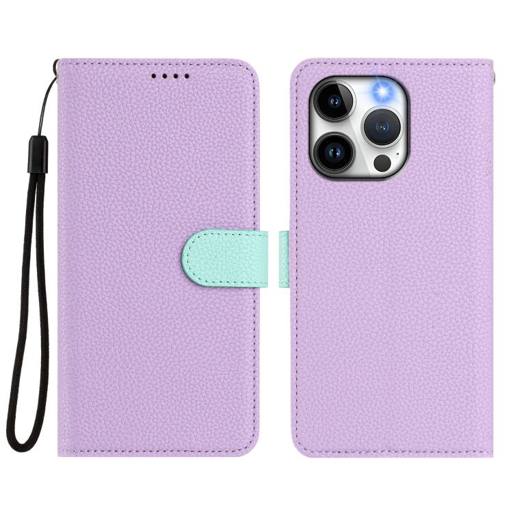 For iPhone 15 Pro Max Detachable Litchi Texture Magnetic Side-Patch Vegan Leather Phone Case