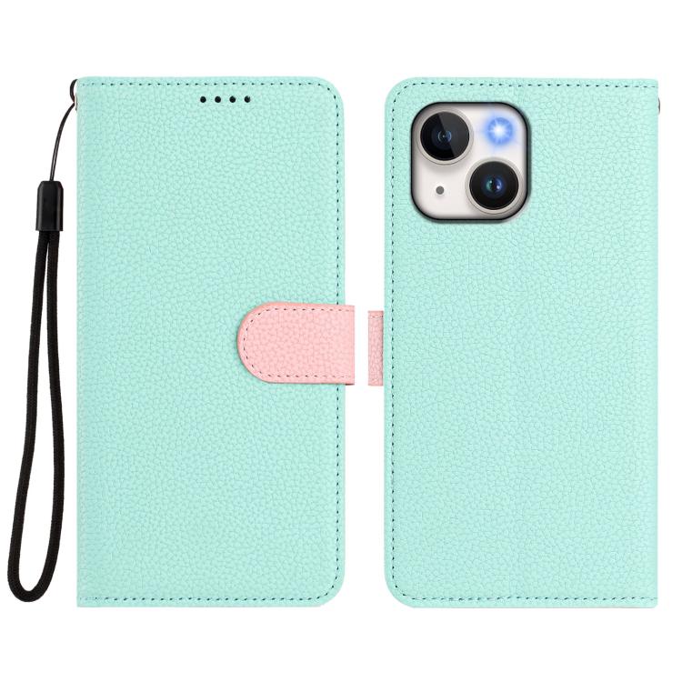 For iPhone 15 Plus Detachable Litchi Texture Magnetic Side-Patch Vegan Leather Phone Case