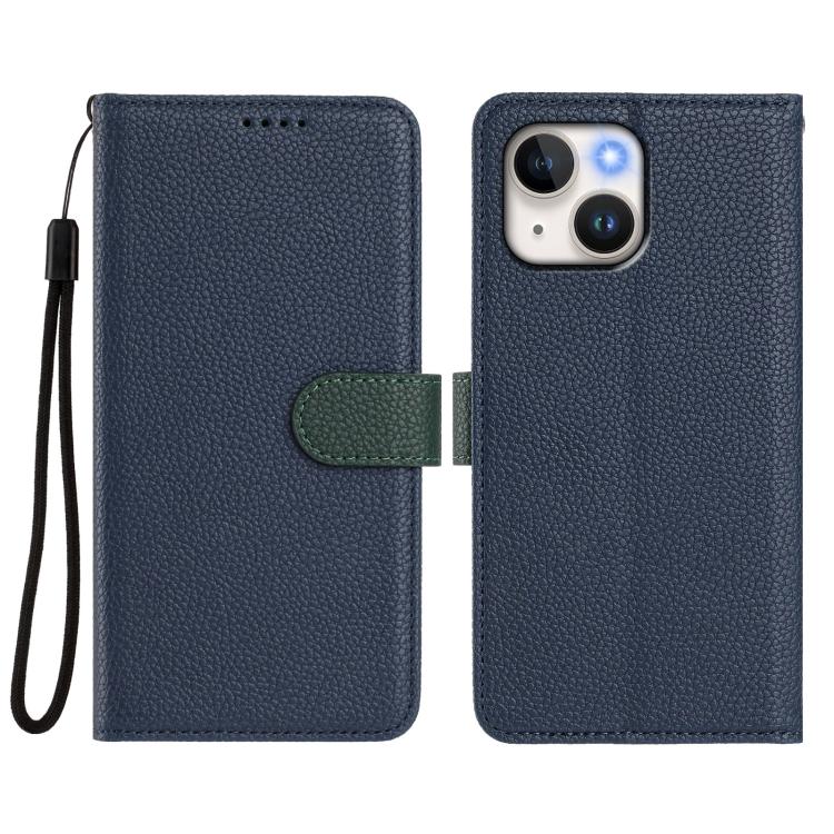 For iPhone 15 Plus Detachable Litchi Texture Magnetic Side-Patch Vegan Leather Phone Case