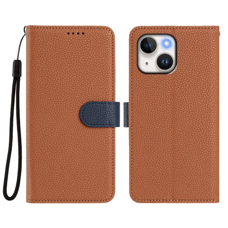 For iPhone 15 Plus Detachable Litchi Texture Magnetic Side-Patch Vegan Leather Phone Case