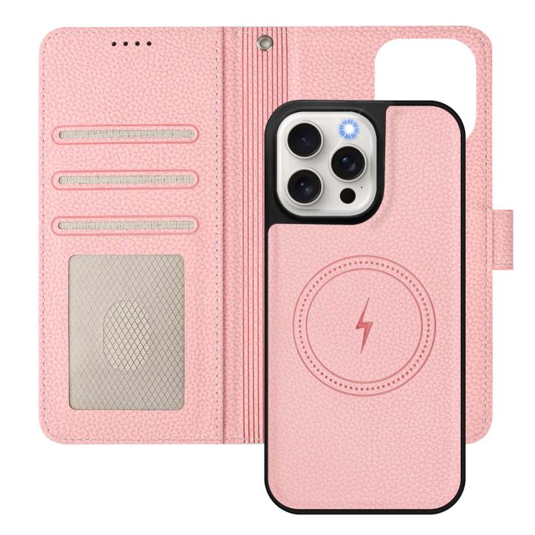 For iPhone 14 Pro Detachable Litchi Texture Magnetic Side-Patch Vegan Leather Phone Case