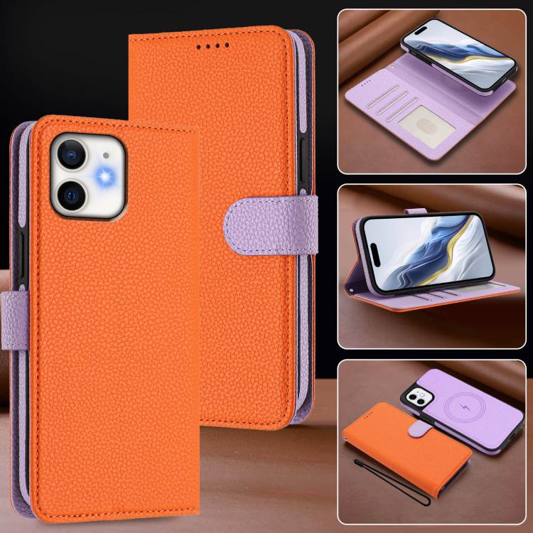 For iPhone 12 / 12 Pro Detachable Litchi Texture Magnetic Side-Patch Vegan Leather Phone Case