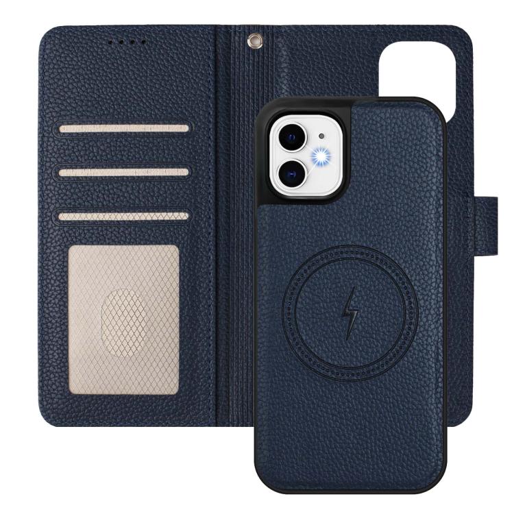 For iPhone 12 / 12 Pro Detachable Litchi Texture Magnetic Side-Patch Vegan Leather Phone Case