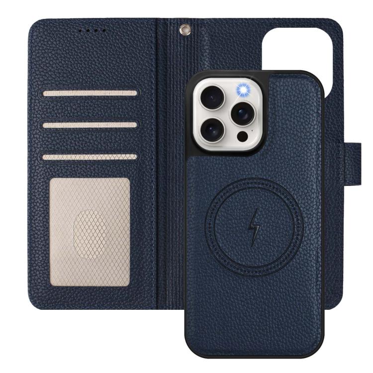 For iPhone 12 Pro Max Detachable Litchi Texture Magnetic Side-Patch Vegan Leather Phone Case