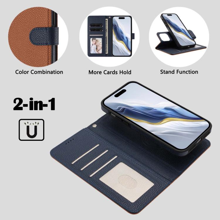 For iPhone 12 Pro Max Detachable Litchi Texture Magnetic Side-Patch Vegan Leather Phone Case